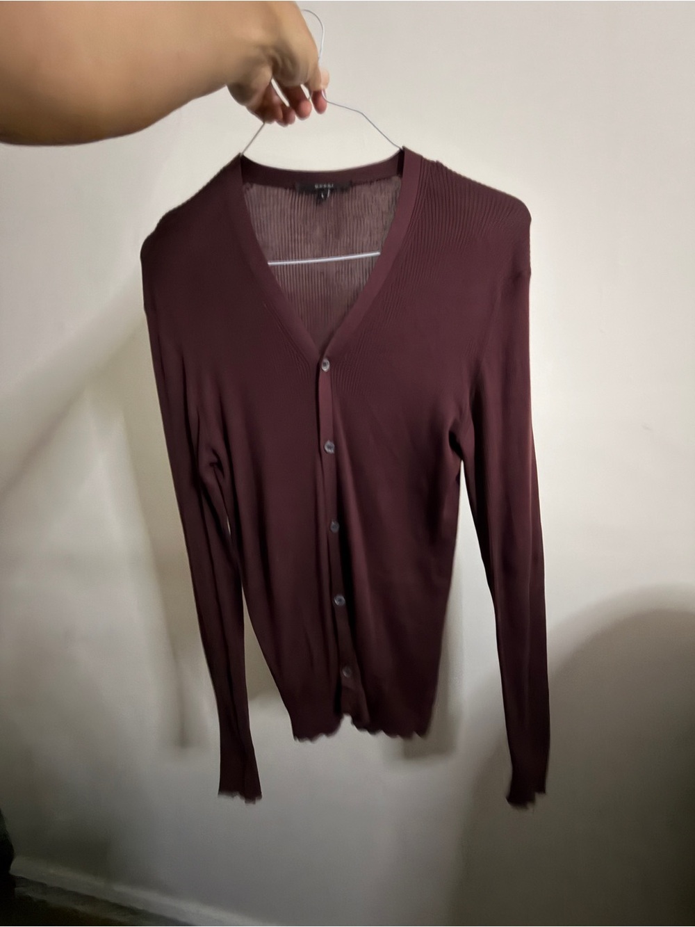Gucci Men’s Silk Ribbed Cardigan Burgundy Size L Made in Italy